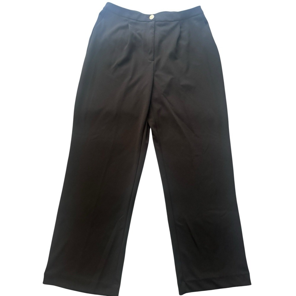 Anne Klein Women's Pant Straight Leg Flat Front Black Dress Button‎ Zipper Sz 12